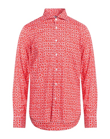 FEDELI Patterned shirt Red 95% Cotton, 5% Elastane