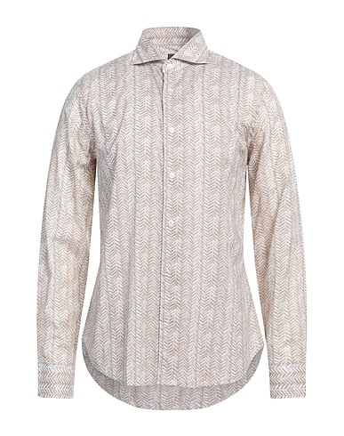 FEDELI Patterned shirt Khaki 95% Cotton, 5% Elastane