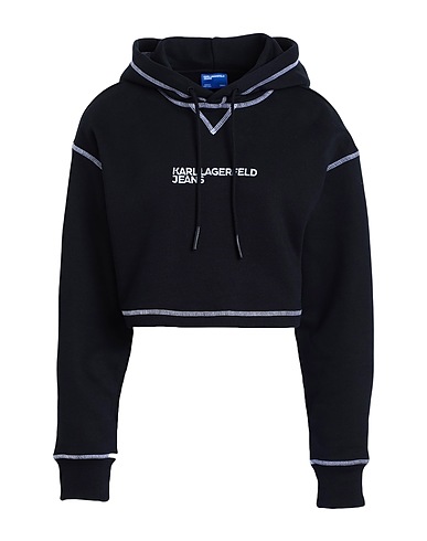 KARL LAGERFELD JEANS Hooded track jacket  Black 90% Organic cotton, 10% Recycled polyester