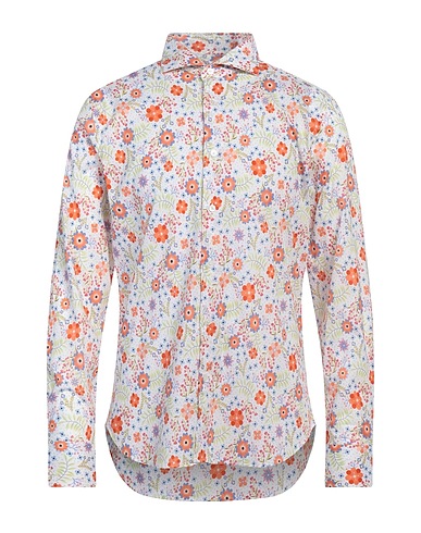 FEDELI Patterned shirt White 95% Cotton, 5% Elastane