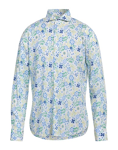 FEDELI Patterned shirt Azure 95% Cotton, 5% Elastane