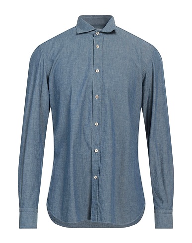 BOGLIOLI Solid color shirt Slate blue 100% Cotton