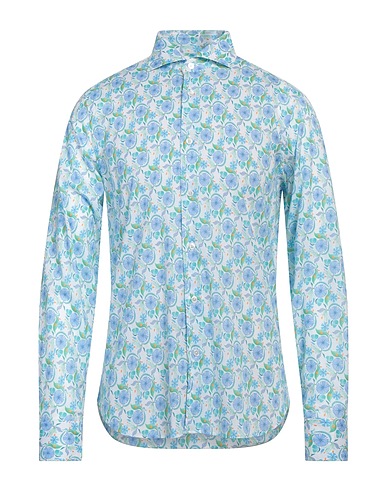 FEDELI Patterned shirt Light blue 95% Cotton, 5% Elastane