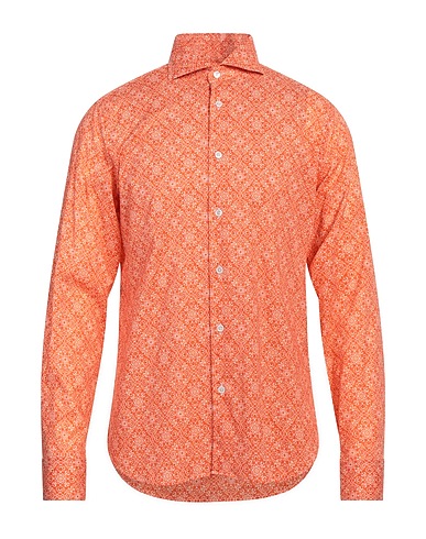 FEDELI Patterned shirt Orange 95% Cotton, 5% Elastane