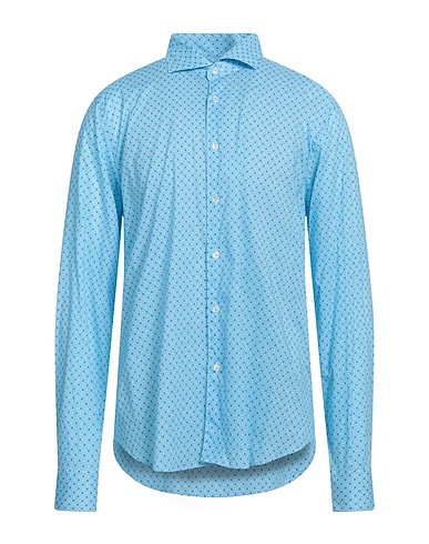 FEDELI Patterned shirt Sky blue 95% Cotton, 5% Elastane