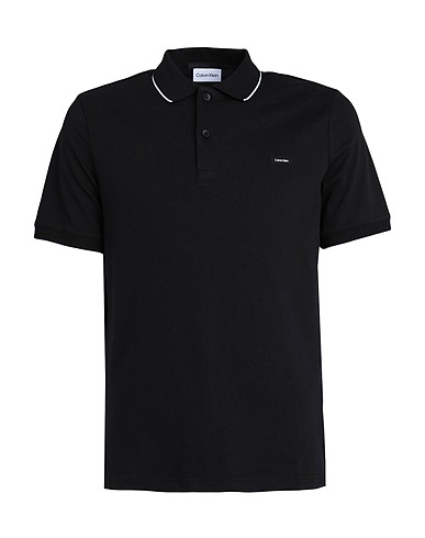 CALVIN KLEIN Polo shirt Black 96% Cotton, 4% Elastane