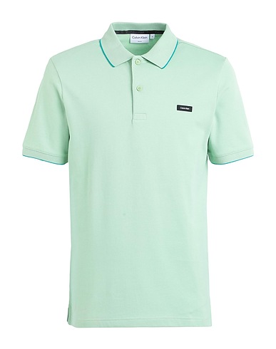 CALVIN KLEIN Polo shirt Light green 96% Cotton, 4% Elastane