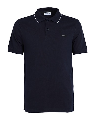 CALVIN KLEIN Polo shirt Midnight blue 96% Cotton, 4% Elastane