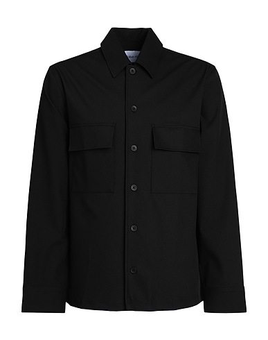 CALVIN KLEIN Solid colour shirt Black 68% Polyester, 24% Viscose, 8% Elastane