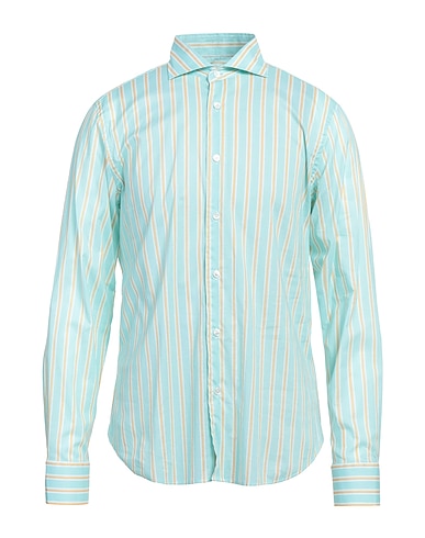 FEDELI Striped shirt Light green 95% Cotton, 5% Elastane