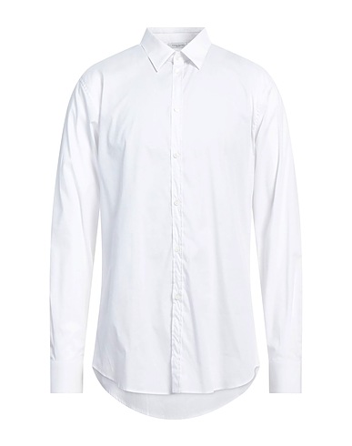 PAOLO PECORA Solid color shirt White 97% Cotton, 3% Elastane