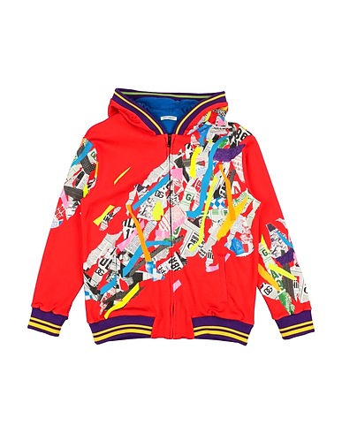 DOLCE&GABBANA Hooded track jacket ROSSO 100% Cotton, Polyurethane, Elastane