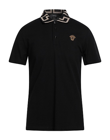 VERSACE Poloshirt Schwarz 100% Baumwolle, Polyamid, Viskose, Metallisiertes Polyester, Polyester