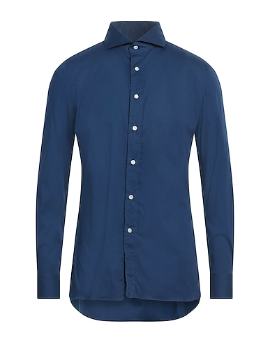 LUIGI BORRELLI NAPOLI Solid color shirt Navy 97% Cotton, 3% Elastane