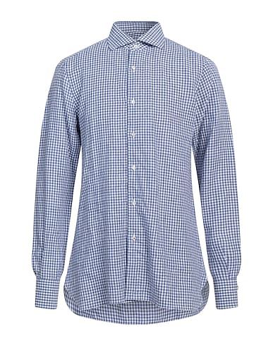 ISAIA Checked shirt Slate blue 100% Linen
