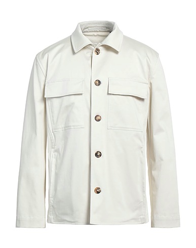 LARDINI Solid color shirt Ivory 97% Cotton, 3% Elastane