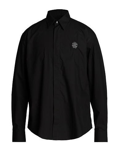ROBERTO CAVALLI Solid colour shirt Black 100% Cotton, Mother-of-pearl