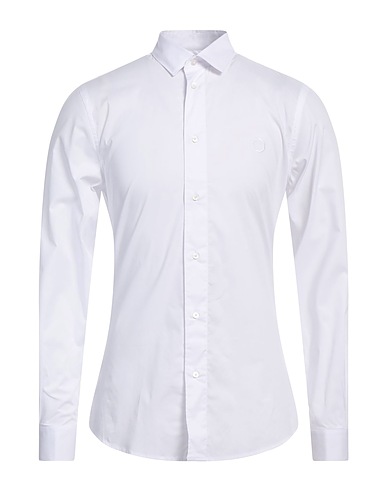 TRUSSARDI Solid color shirt White 97% Cotton, 3% Elastane