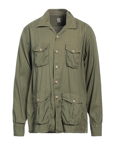 ELEVENTY Linen shirt Military green 57% Linen, 41% Cotton, 2% Elastane