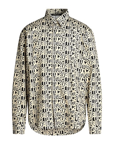 ROBERTO CAVALLI Patterned shirt Pastel yellow 100% Cotton, Mother-of-pearl
