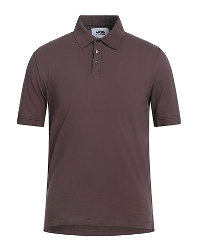 ALPHA STUDIO Polo shirt Chocolate brown 98% Cotton, 2% Elastane