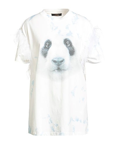 ACTITUDE by TWINSET T-Shirt Weiß 100% Baumwolle, Elastan, Straussenfedern