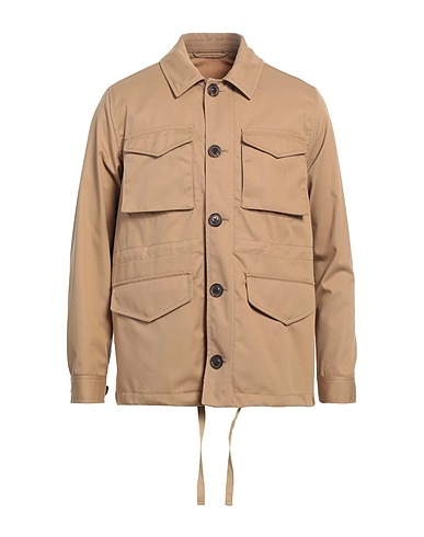 LARDINI Solid colour shirt Camel 65% Polyester, 35% Cotton