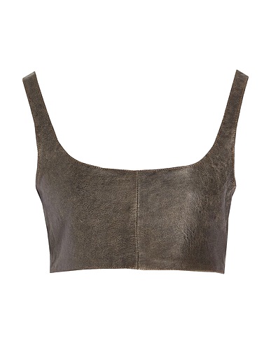 8 by YOOX Top WASHED-EFFECT LEATHER CROP TOP
 Plomb 100% Cuir d'agneau