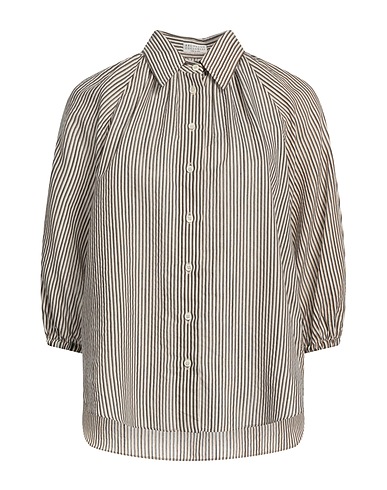BRUNELLO CUCINELLI Striped shirt Charcoal 55% Cotton, 22% Silk, 20% Viscose, 2% Polyamide, 1% Polyester