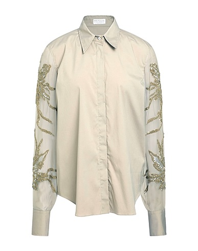 BRUNELLO CUCINELLI Shirts Khaki 72% Cotton, 23% Polyamide, 5% Elastane, Polyester, Silk