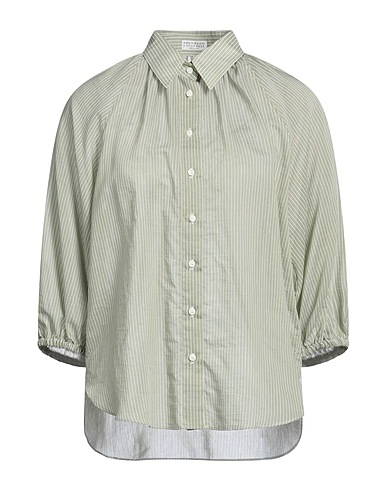 BRUNELLO CUCINELLI Striped shirt Sage green 74% Cotton, 26% Silk, Brass