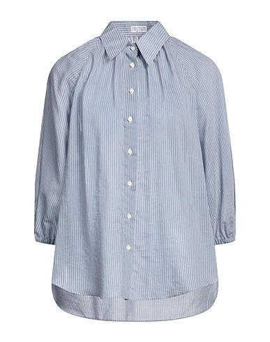 BRUNELLO CUCINELLI Striped shirt Azure 74% Cotton, 26% Silk, Brass
