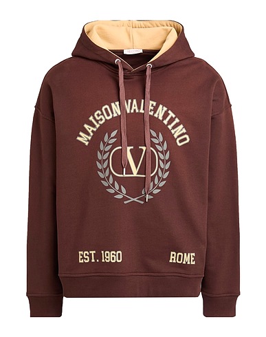 VALENTINO GARAVANI Hooded track jacket  Chocolate brown 100% Cotton, Elastane