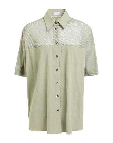BRUNELLO CUCINELLI Linen shirt Sage green 77% Linen, 21% Viscose, 2% Elastane, Polyester, Silk
