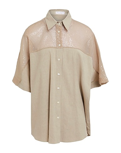 BRUNELLO CUCINELLI Linen shirt Light brown 77% Linen, 21% Viscose, 2% Elastane, Polyester, Silk
