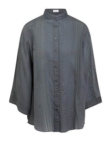 BRUNELLO CUCINELLI Gestreiftes Hemd Braungrau 57% Baumwolle, 43% Seide