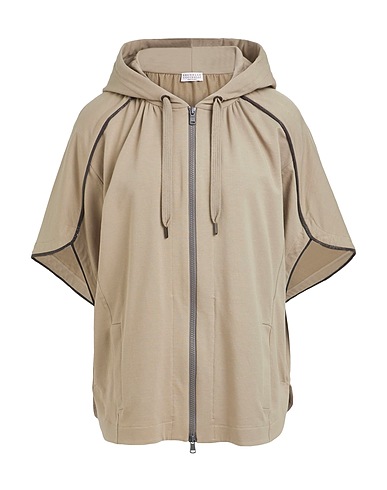 BRUNELLO CUCINELLI Hooded track jacket  Khaki 98% Cotton, 2% Elastane, Ecobrass