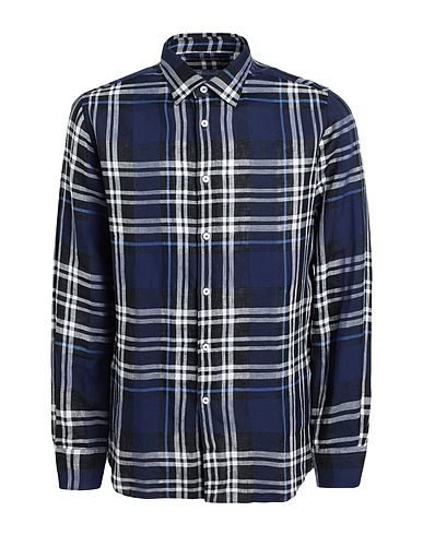 XACUS Checked shirt Navy blue 67% Linen, 33% Lyocell
