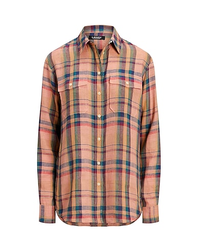 LAUREN RALPH LAUREN Checked shirt  CHECKED PLAID LINEN SHIRT 
 Antique rose 100% Linen