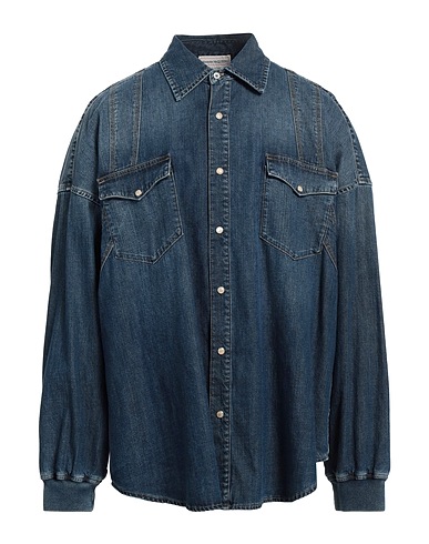 MCQUEEN Denim shirt Blue 100% Cotton, Polyamide, Elastane