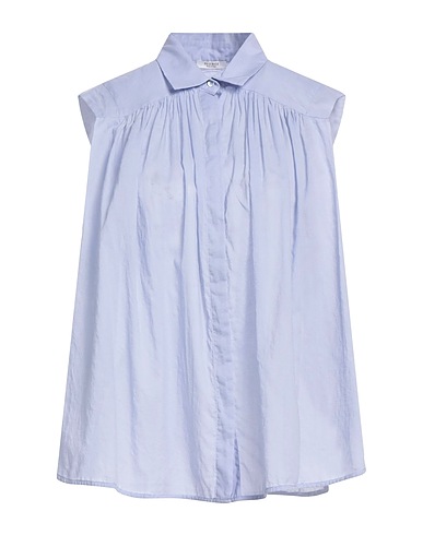 PESERICO Solid colour shirts & blouses Sky blue 100% Cotton