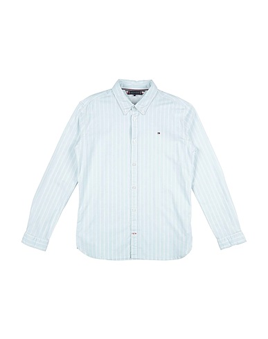 TOMMY HILFIGER Patterned shirt Light green 97% Cotton, 3% Elastane