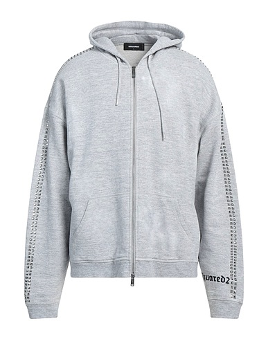 DSQUARED2 Hooded track jacket  Light grey 92% Cotton, 8% Viscose, Aluminium, Copper