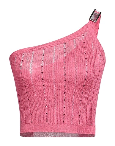 ALESSANDRA RICH One-shoulder top Fuchsia 80% Acetate, 10% Polyester, 10% Polyamide, Glass