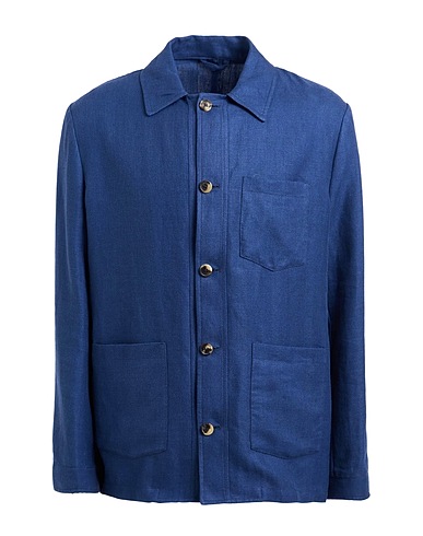 LUIGI BORRELLI NAPOLI Linen shirt Midnight blue 60% Linen, 40% Virgin Wool