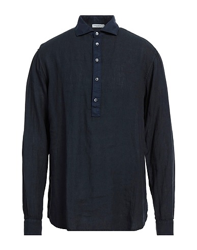 PAOLO PECORA Linen shirt Midnight blue 100% Linen, Cotton