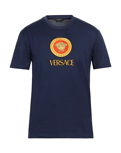 VERSACE T-shirt Midnight blue 100% Cotton, Viscose, Polyester