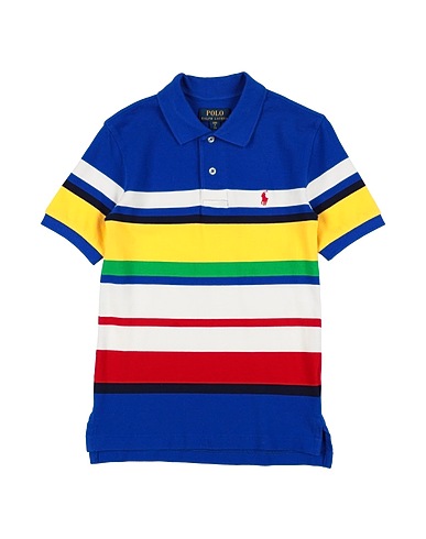 POLO RALPH LAUREN Polo shirt Striped Cotton Mesh Polo Shirt Bright blue 100% Cotton