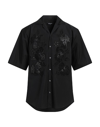 DSQUARED2 Solid color shirt Black 100% Cotton, Polyamide, Elastane, Glass