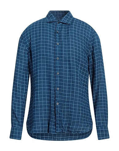 120% LINO Kariertes Hemd Blau 100% Leinen